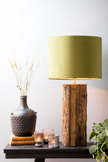 40cm Velours Cylinder Shade in Olive Green