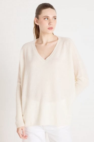 Camille V Neck Sweater in Cream