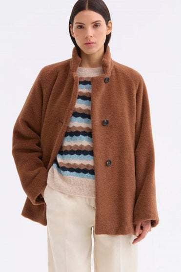 Alpaca Caban Coat with Raglan Sleeve