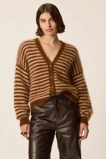 Alvaro Stripe Cardigan in Cognac and Blush