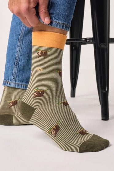 Animal Sloth Socks in Brown Stripe