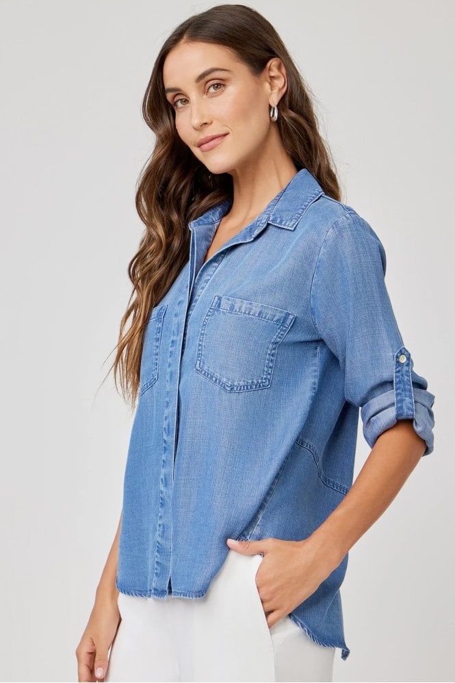 Bella Dahl Split Back Button Down Shirt in Moonlit