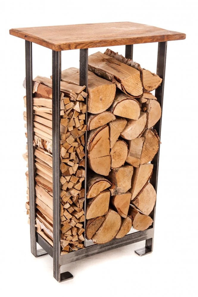 Belltrees Forge Log & Kindling Table with Wooden Top