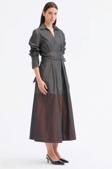 Belted Dress with Contrasting Flouce