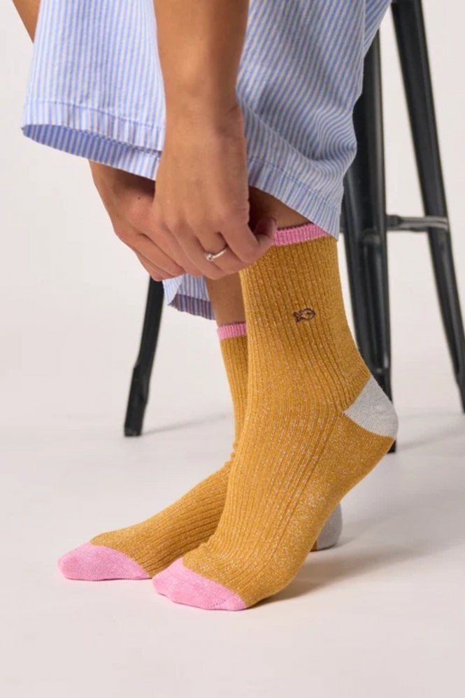 BillyBelt Vintage Glitter Socks in Mustard