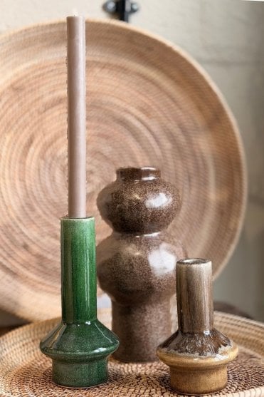 Burano Ceramic Candle Stick in Dark Green
