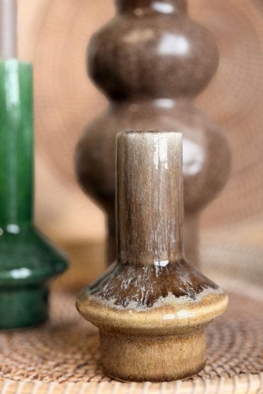 Burano Ceramic Candle Stick in Olive Green and Brown