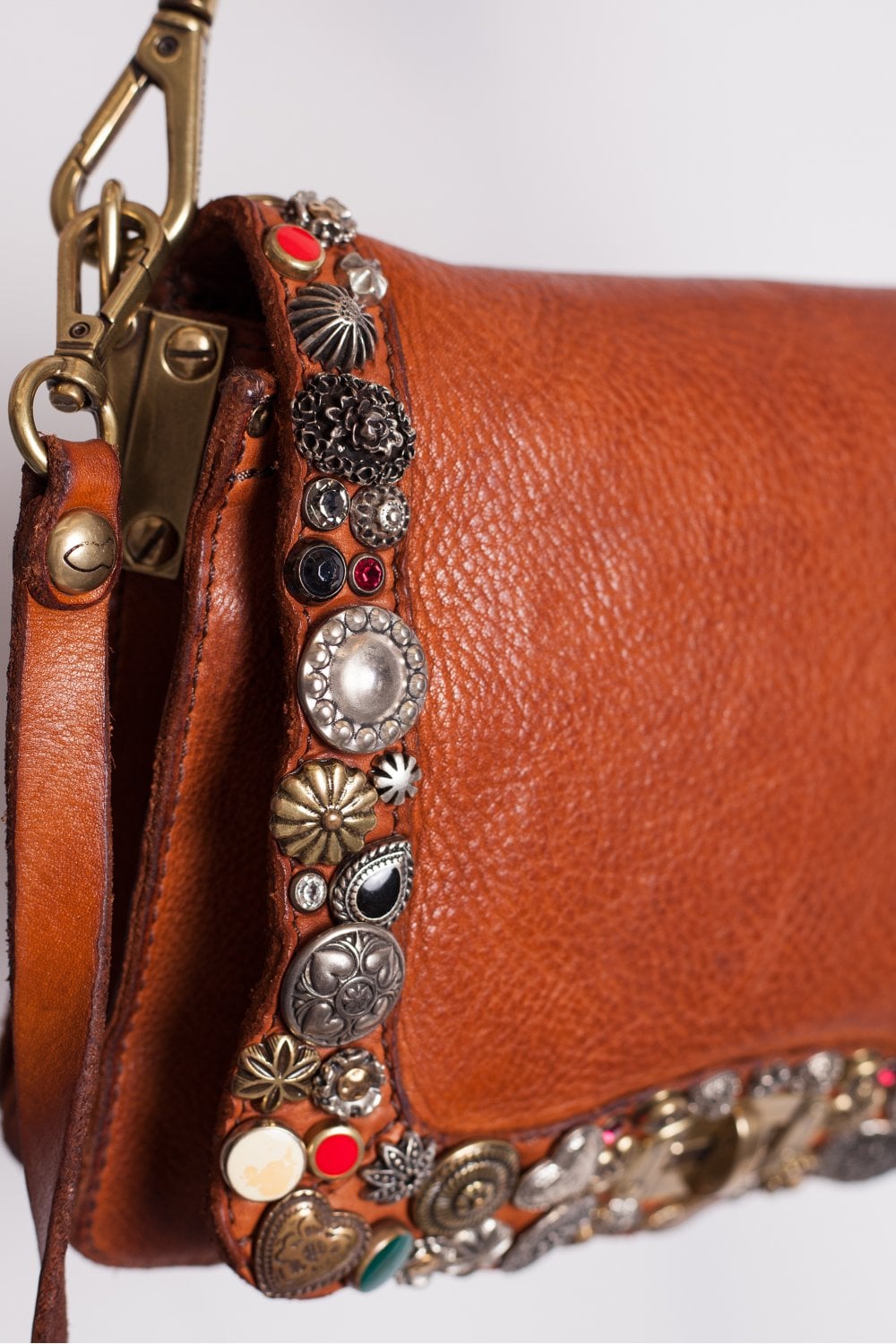 Sac Bandoulière Demi-Lune CAMPOMAGGI En Cuir Cognac – Neuf Avec étiquettes – Fabriqué En Italie