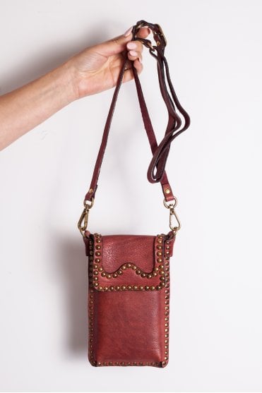 Phone Case in Burgundy with Gold Studs
