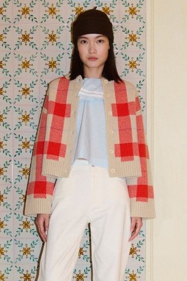 Check Cardigan in Vanilla