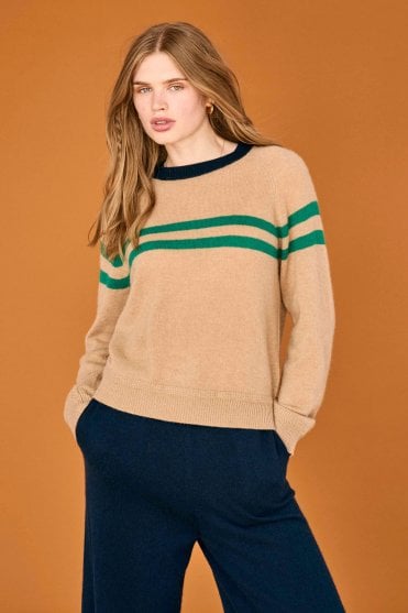 Chest Stripe Crew in Sandstone Navy Olive