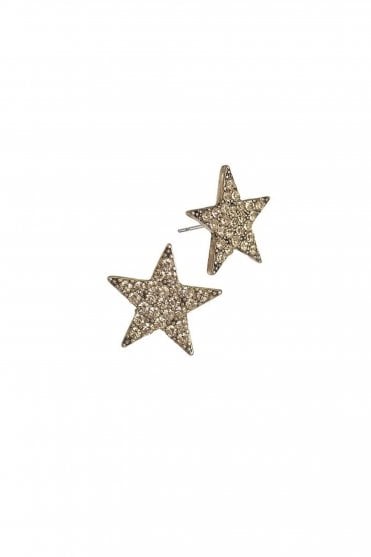Crystal Star Studs in Antique Gold