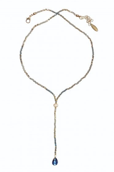 Crystal Teardrop Necklace in Blue