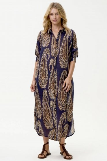 Daisy Cotton Dress in Provence Navy Paisley