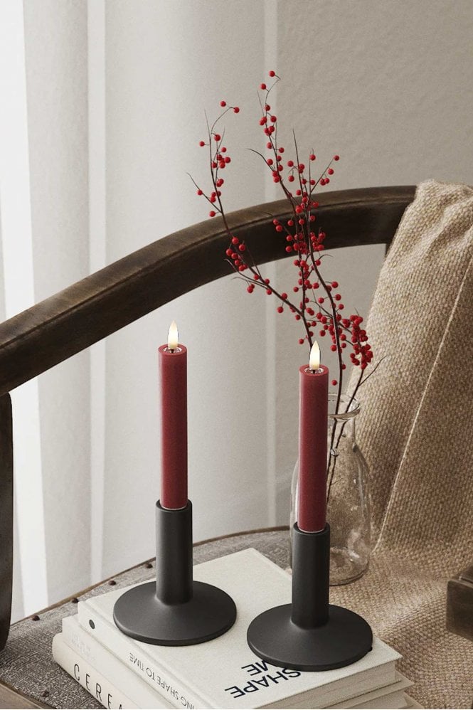 Deluxe Homeart Bordeaux LED Dinner Candle Set of 2 15cm