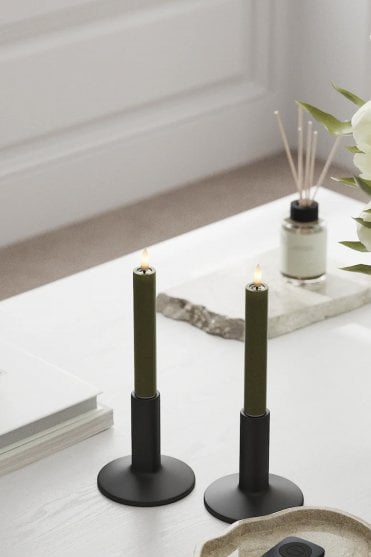 Olive Green LED Dinner Candle Set of 2 15cm