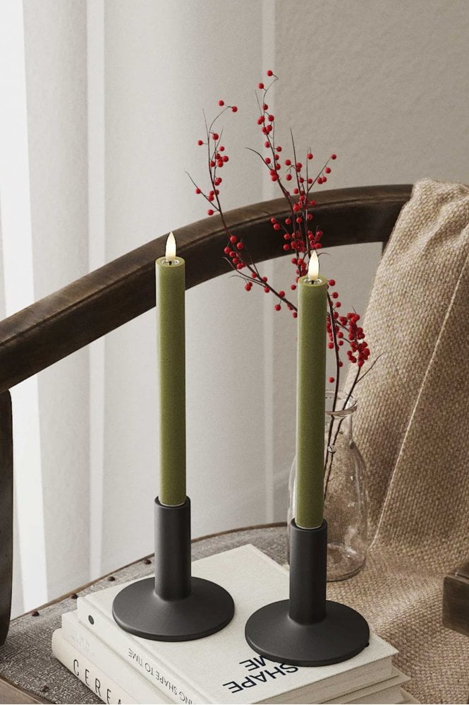 Deluxe Homeart Olive Green LED Dinner Candle Set of 2 24cm