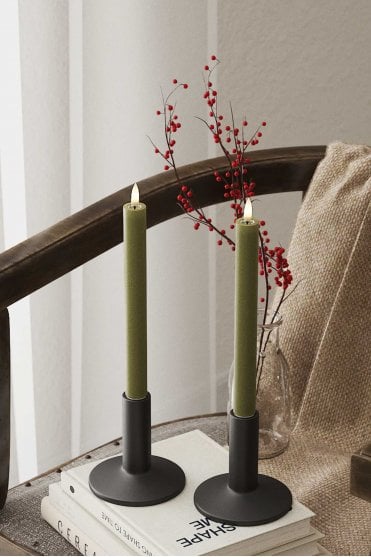 Olive Green LED Dinner Candle Set of 2 24cm