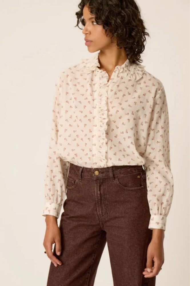 Des Petits Hauts Rosaline Blouse in White with Print