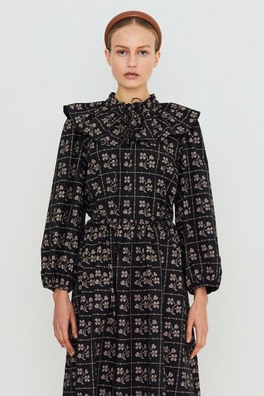 Dots Flowers Puff Sleeves Blouse