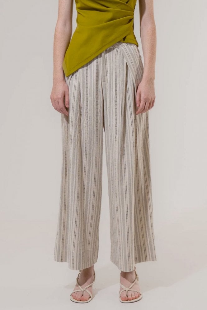 Emin + Paul Structured Pleat Trousers in Cream Stripe
