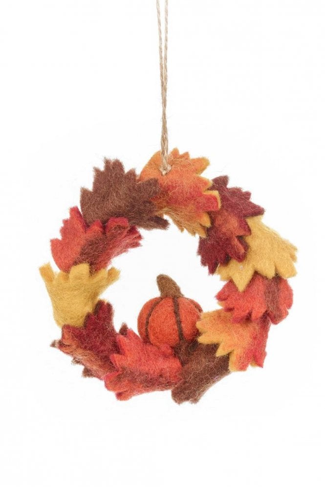Felt So Good Felt Autumn Leave & Pumpkin Wreath