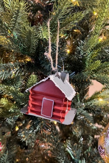 Frosted Winter Cabin Decoration
