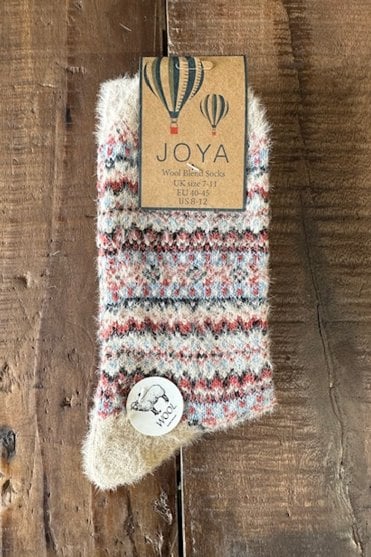 Fawn Blue and Rust Scandi Patterned Mens Wool Blend Socks