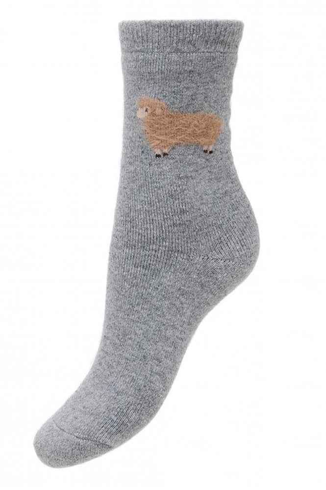 Gemjar Grey Wool Blend Socks with fawn Fluffy Sheep
