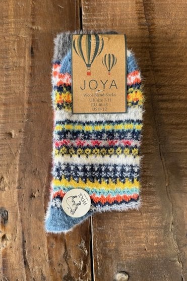Multi Coloured Scandi Socks with Blue Heel
