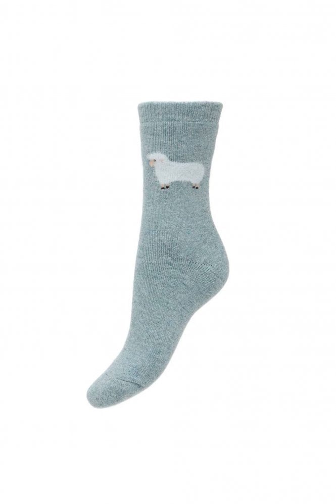 Gemjar Thick Light Blue Wool Blend Socks with Fluffy Sheep
