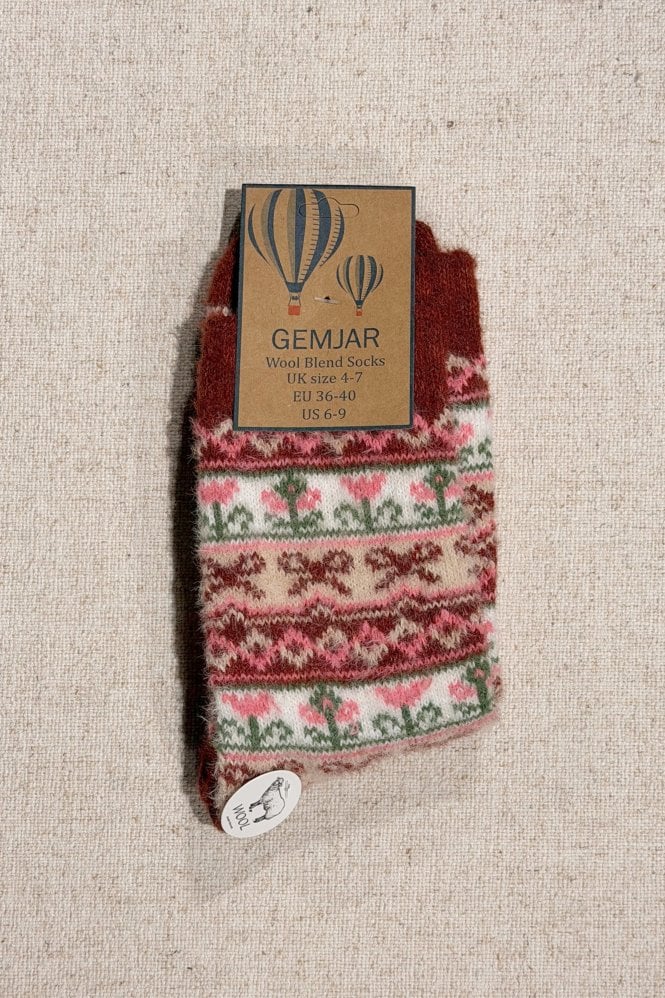 Gemjar Womens Red and Brown Tone Wool Blend Socks
