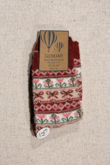 Womens Red and Brown Tone Wool Blend Socks
