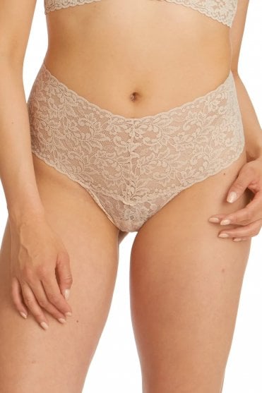 Lace Retro Thong in Chai