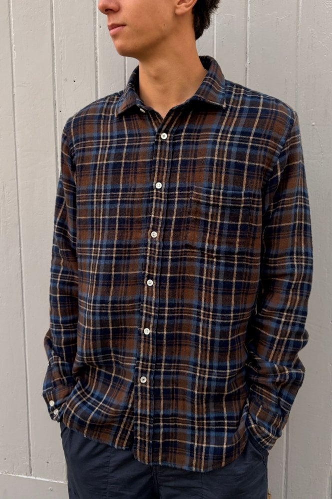 Hartford Mens Paul Shirt in Brown and Blue