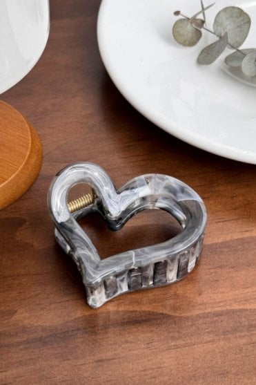 Heart Hairclip in Grey Marble
