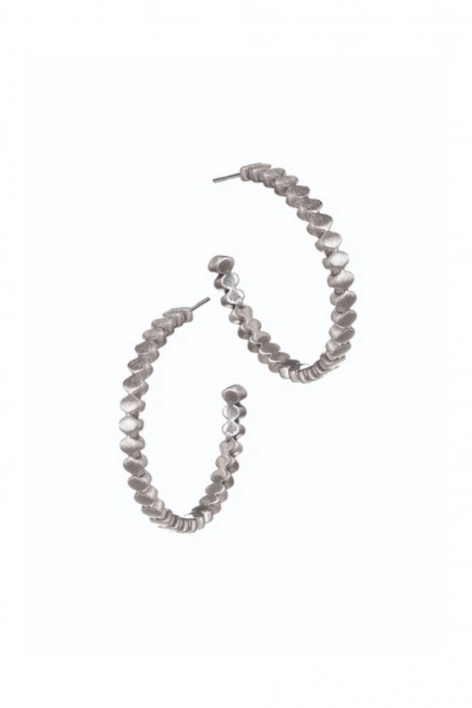 Hot Tomato Cog Hoops in Brushed Silver
