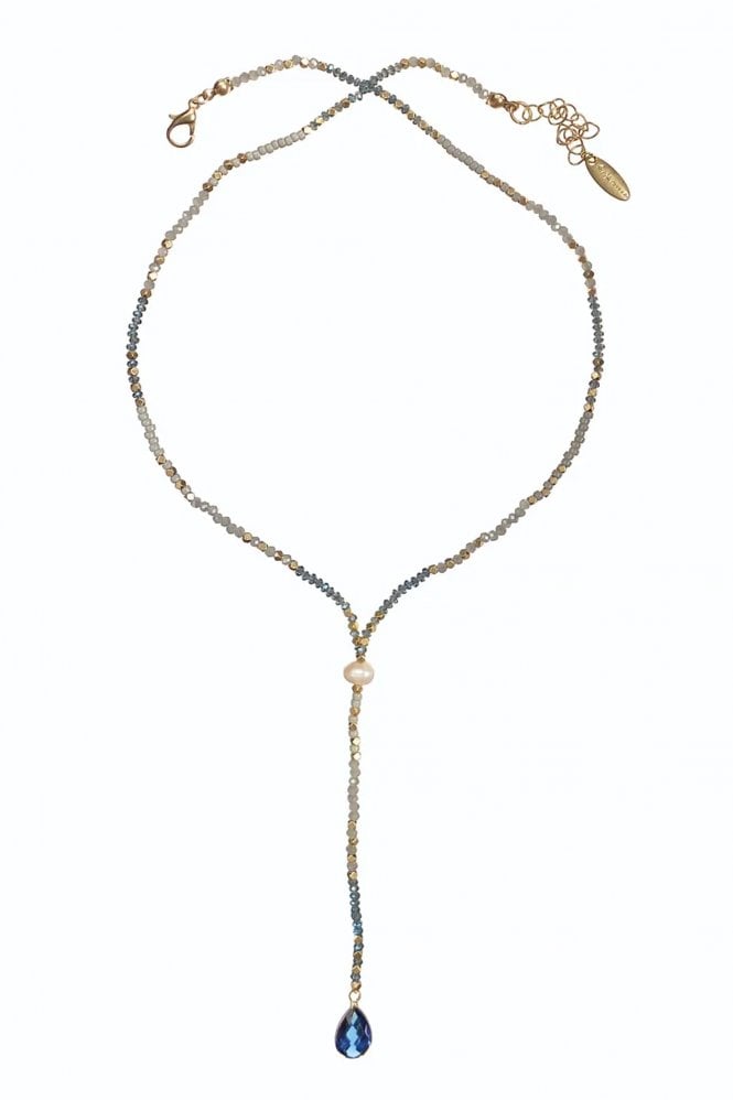 Hot Tomato Crystal Teardrop Necklace in Blue
