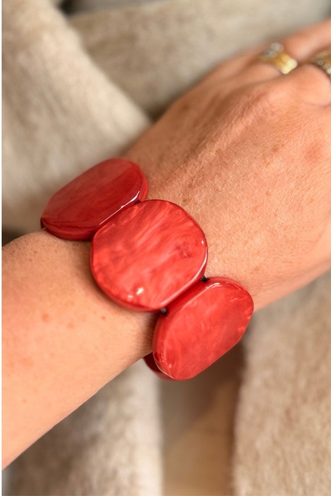 Hot Tomato Elasticated Disc Bracelet in Satsuma