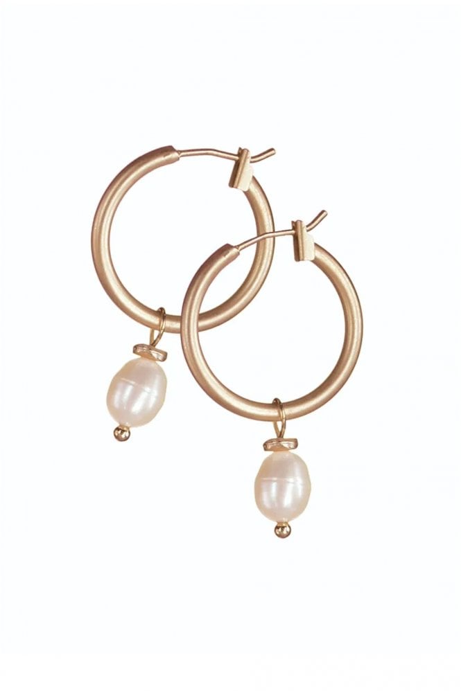Hot Tomato Pearl Drop Captured on Hoop Earrings