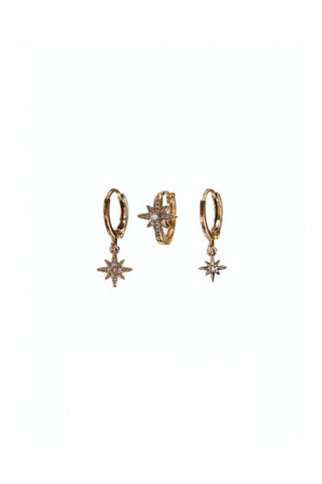 Hot Tomato Set of 3 Earrings in Gold/Clear