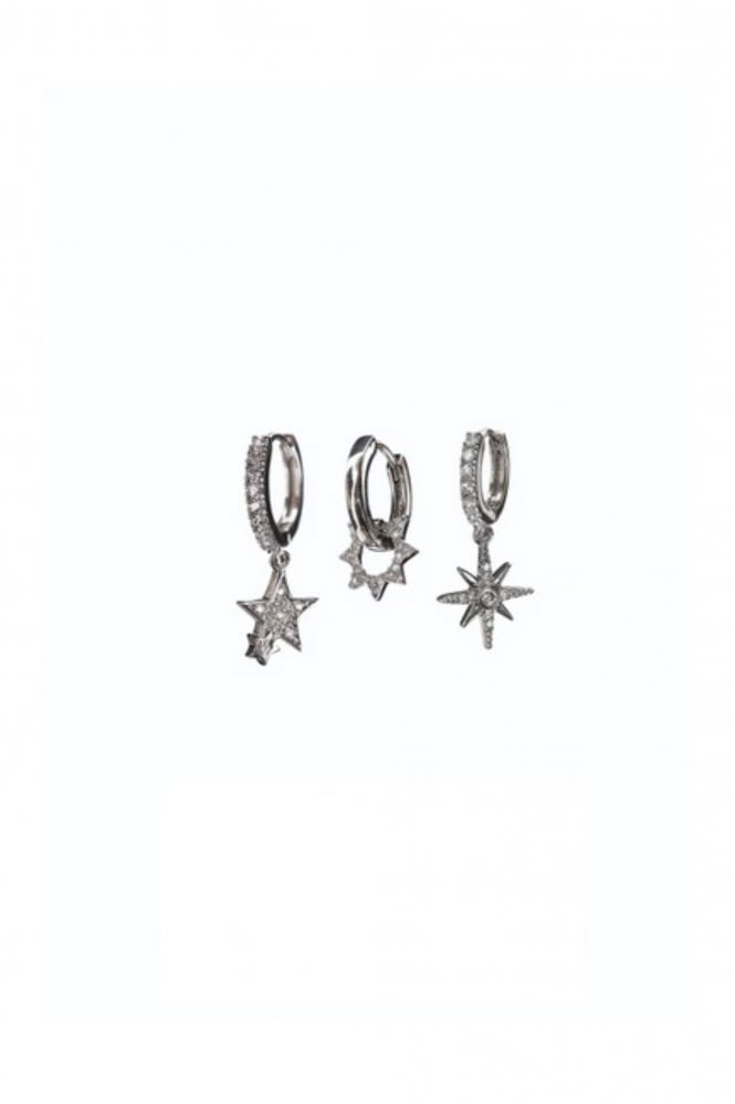 Hot Tomato Set of 3 Earrings in Silver/Clear