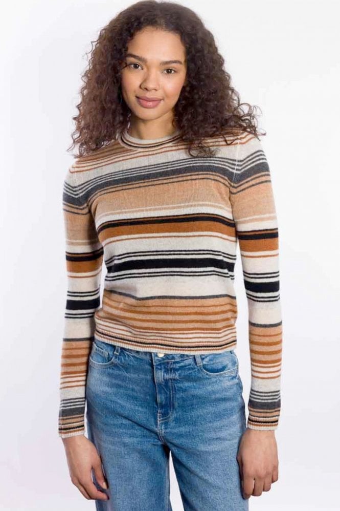 & Isla Micro Stripe Crew in Almond Multi