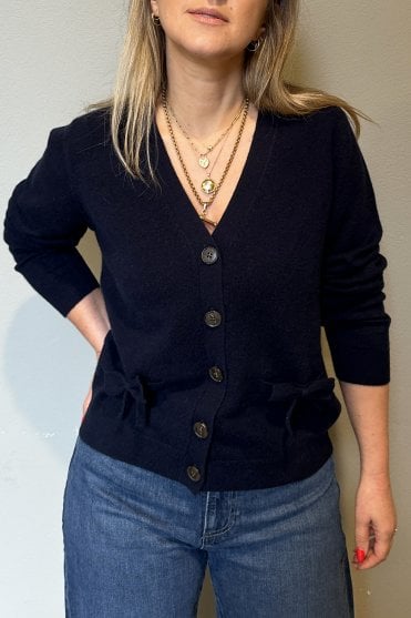 Bow Pocket Cardigan in New Navy