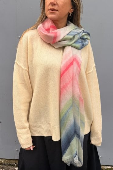 Wave Stripe Print Scarf in Coral Multi