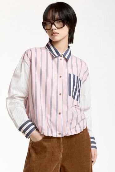 Kozef Fabric Mix Cropped Shirt