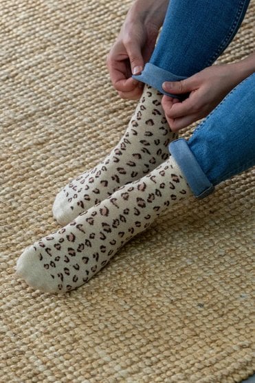Leopard Glitter Socks in Beige