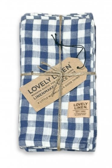 Linen Napkins Blue and White Gingham Set of 4 