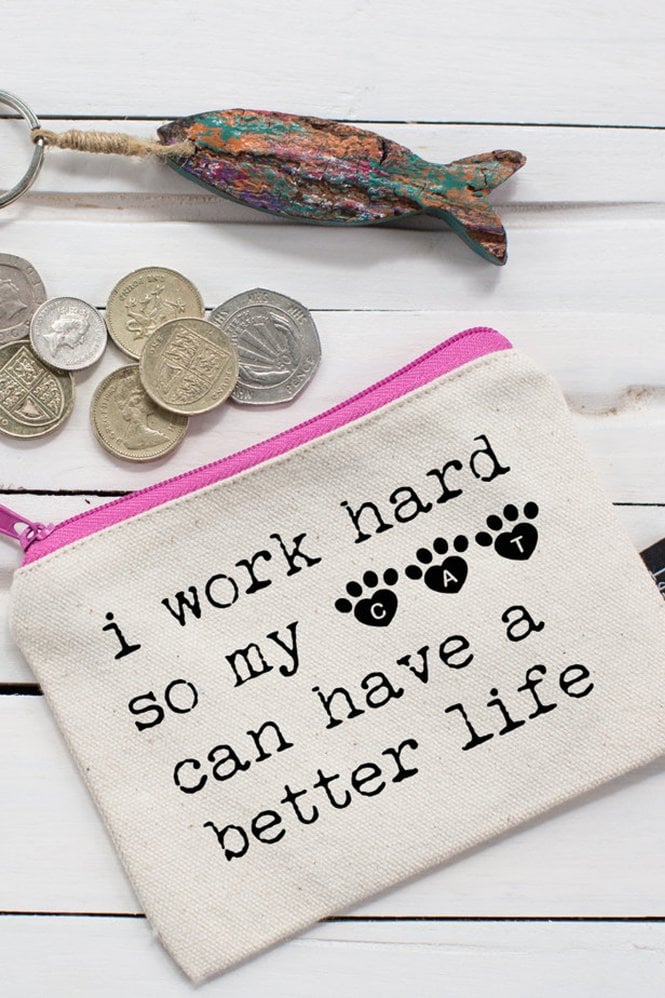 Lola and Gilbert London I Work Hard Cat Purse