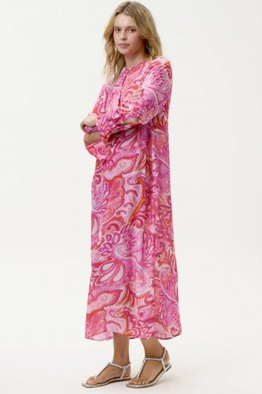 Long Genie Viscose Dress in Merida Pink Swirl